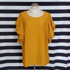 Truth NYC Yellow Layered Flutter Sleeve Blouse